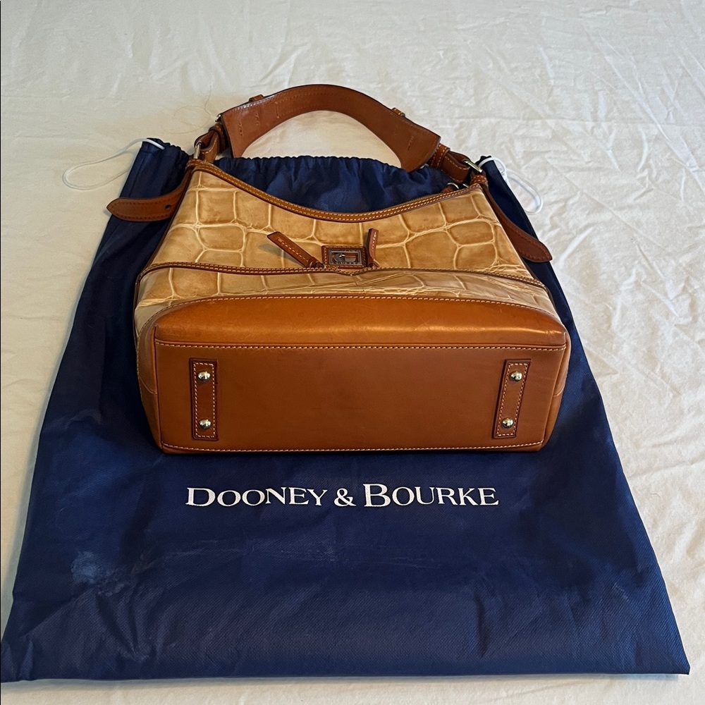 Dooney & Bourke Croc-Embossed Tan and Brown Satchel